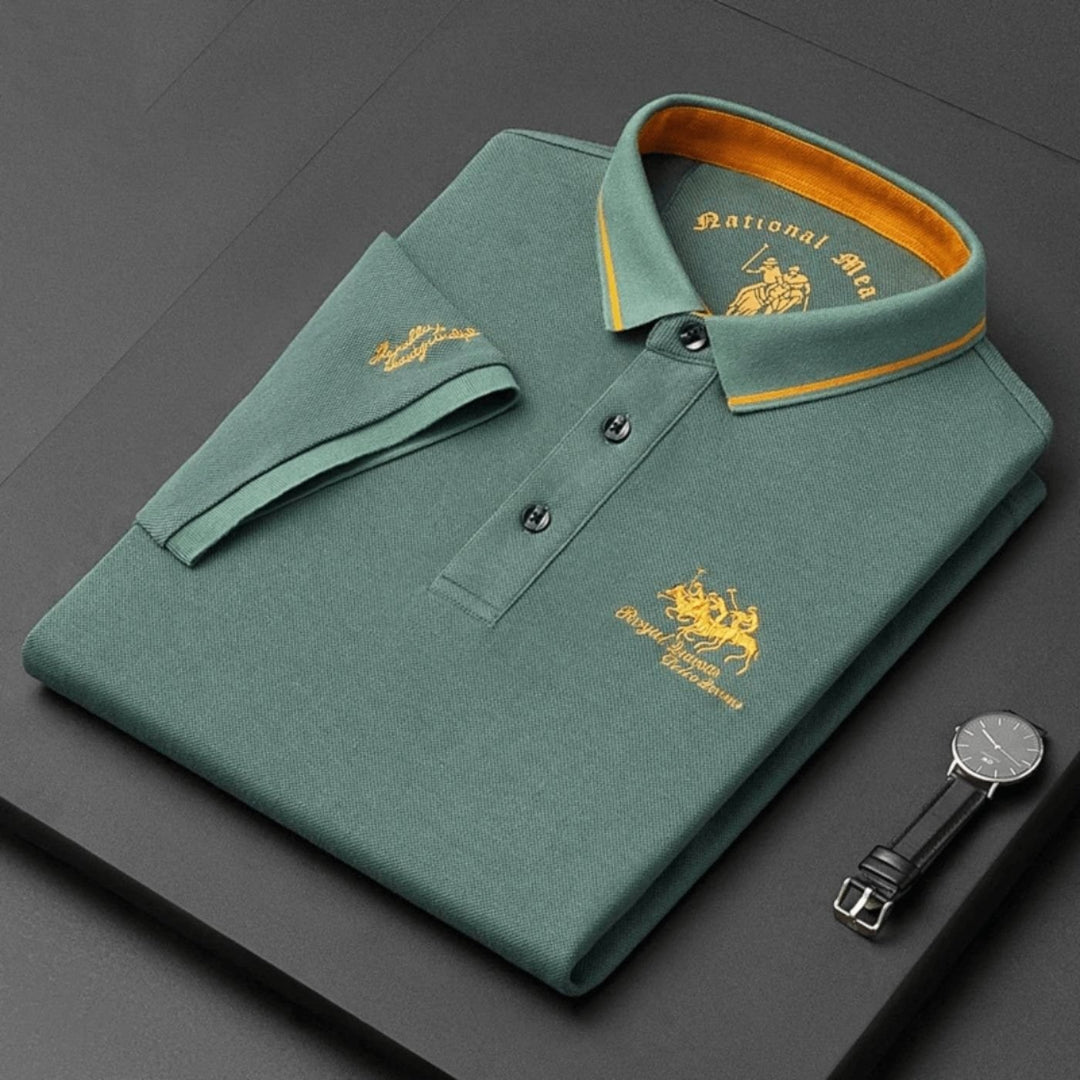 Herre kortærmet poloshirt broderet slim-fit krave - Zielony