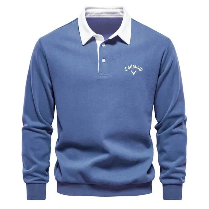 Herre Langærmet Kontrast-Krave Strikket Polo Sweatshirt - Blue