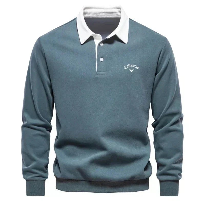 Herre Langærmet Kontrast-Krave Strikket Polo Sweatshirt - Green