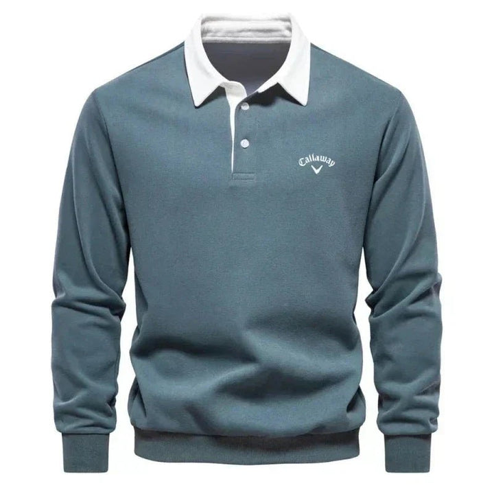 Herre Langærmet Kontrast-Krave Strikket Polo Sweatshirt - Green