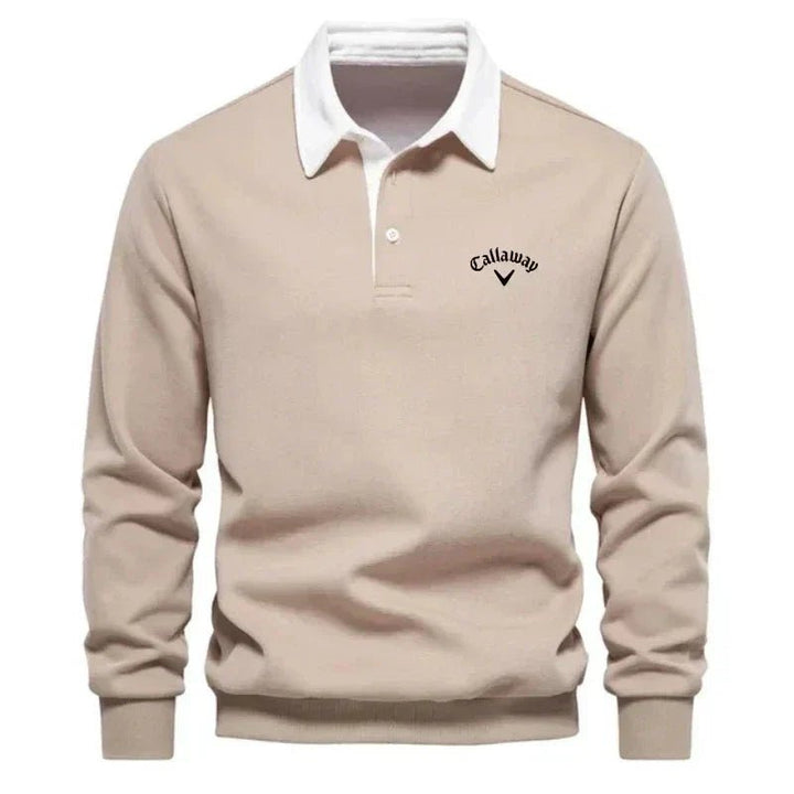 Herre Langærmet Kontrast-Krave Strikket Polo Sweatshirt - Beige