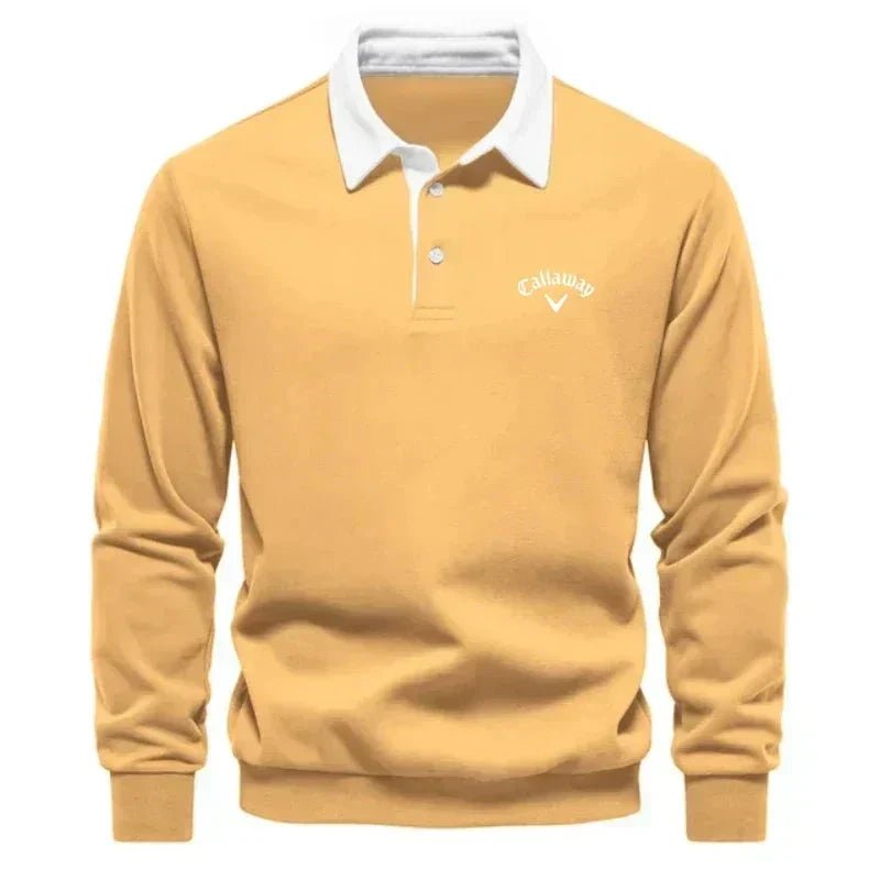 Herre Langærmet Kontrast-Krave Strikket Polo Sweatshirt - Yellow