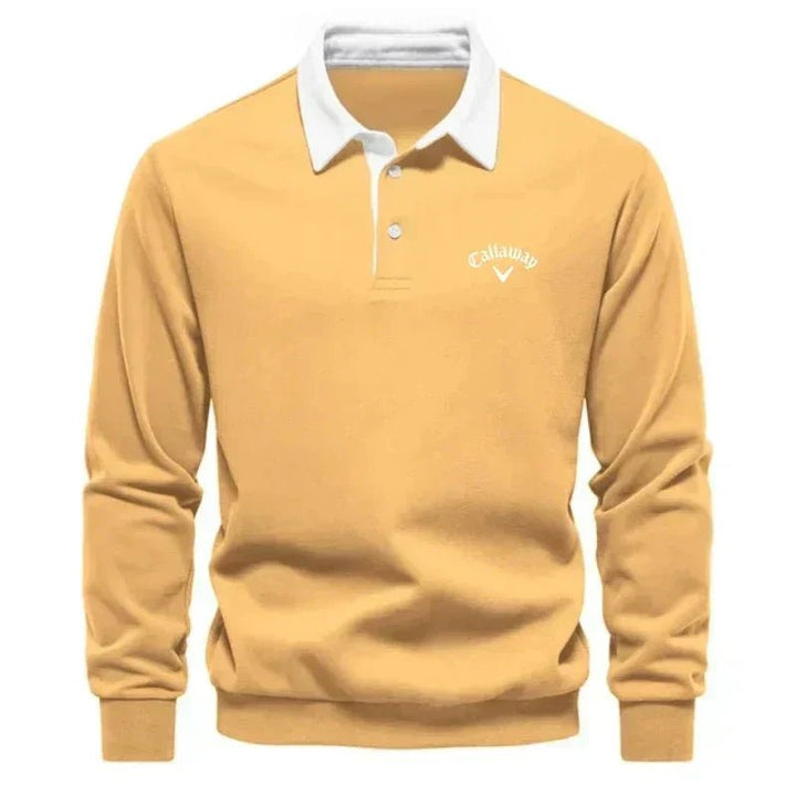 Herre Langærmet Kontrast-Krave Strikket Polo Sweatshirt - Yellow