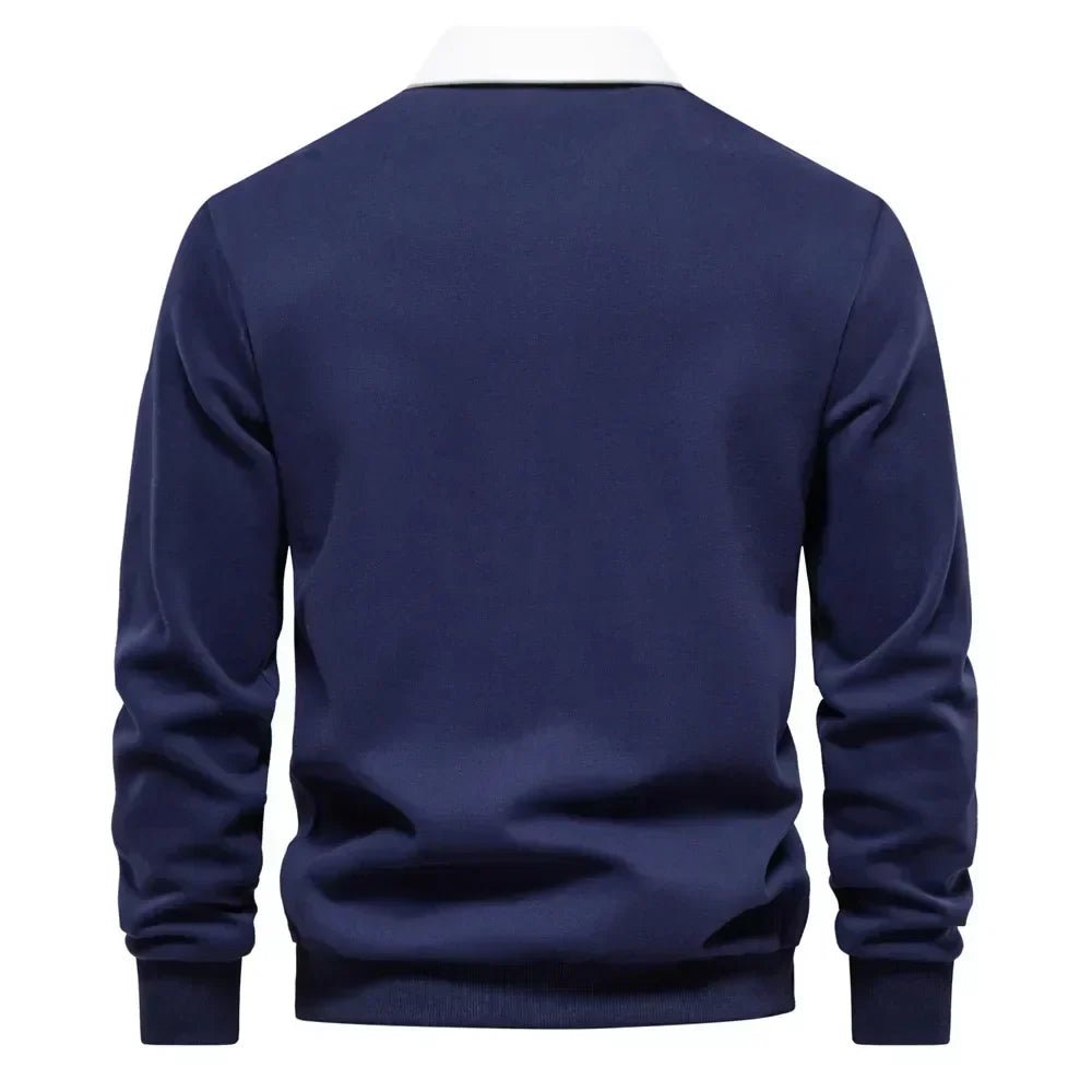 Herre Langærmet Kontrast-Krave Strikket Polo Sweatshirt