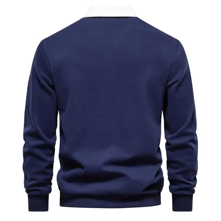 Herre Langærmet Kontrast-Krave Strikket Polo Sweatshirt