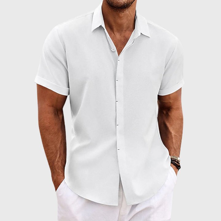 Herre Linen Kortærmet Skjorte Regular Fit Casual - White