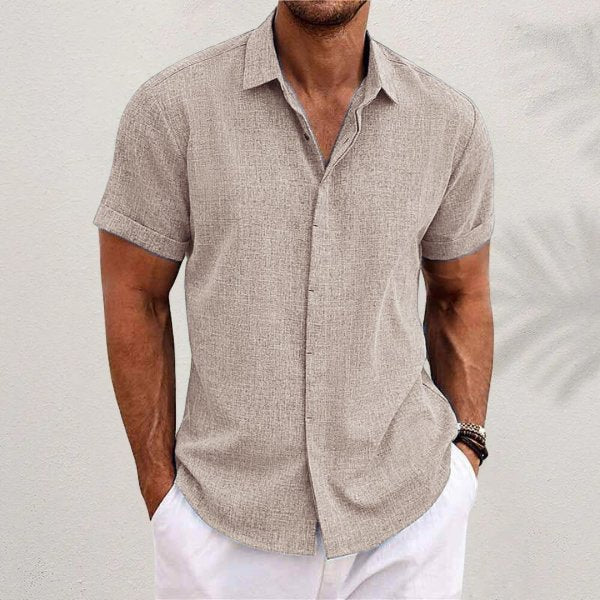 Herre Linen Kortærmet Skjorte Regular Fit Casual - Khaki