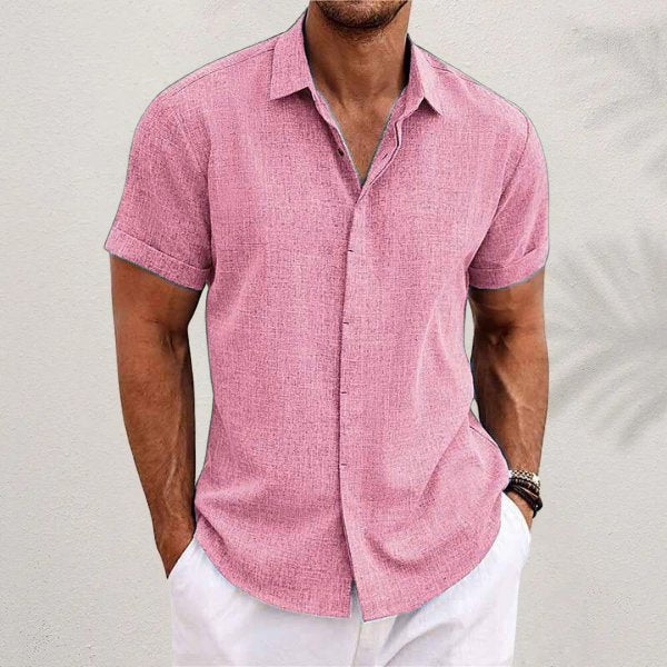 Herre Linen Kortærmet Skjorte Regular Fit Casual - Pink