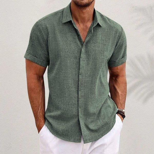 Herre Linen Kortærmet Skjorte Regular Fit Casual