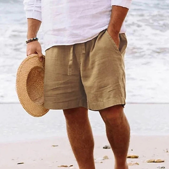 Herre Linned Afslappede Shorts med Snørrebånd - Khaki