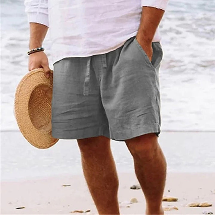 Herre Linned Afslappede Shorts med Snørrebånd - Light Grey