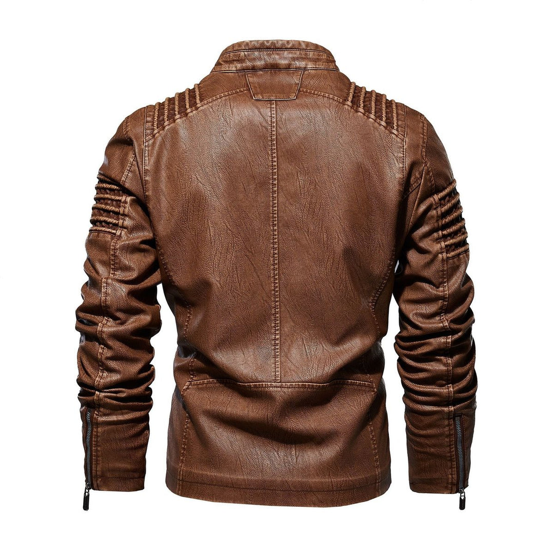Herre motorcykel leather jacket strukturerede skuldre lynlås