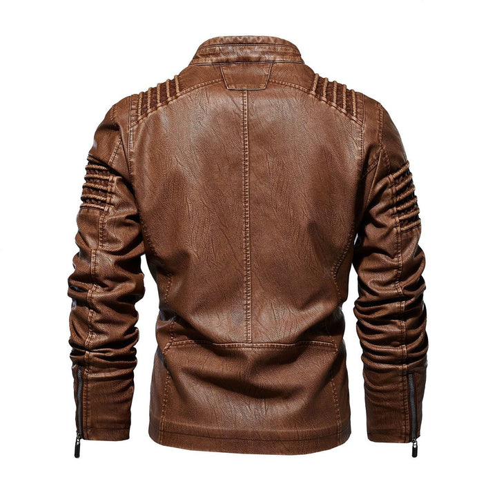 Herre motorcykel leather jacket strukturerede skuldre lynlås