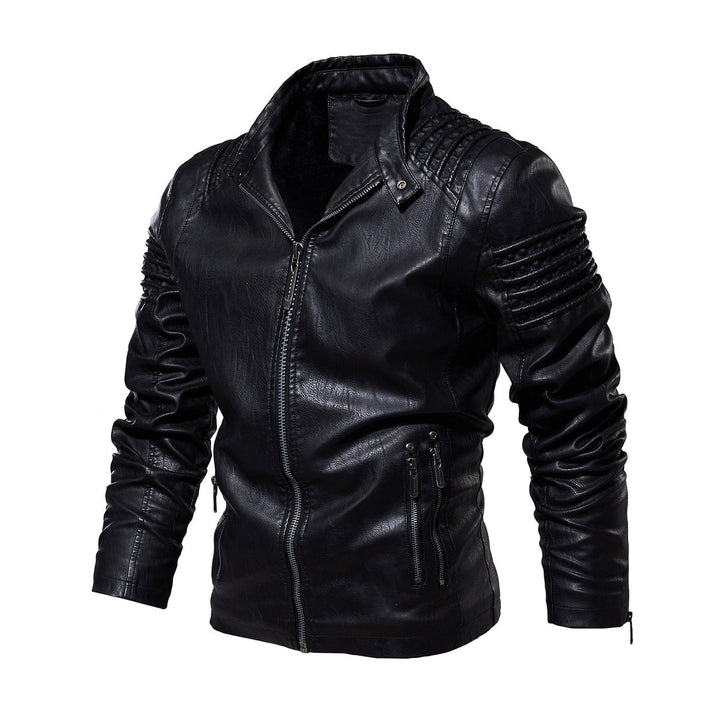 Herre motorcykel leather jacket strukturerede skuldre lynlås