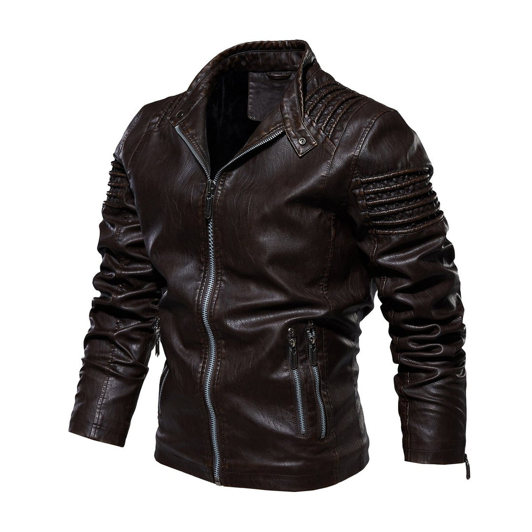 Herre motorcykel leather jacket strukturerede skuldre lynlås