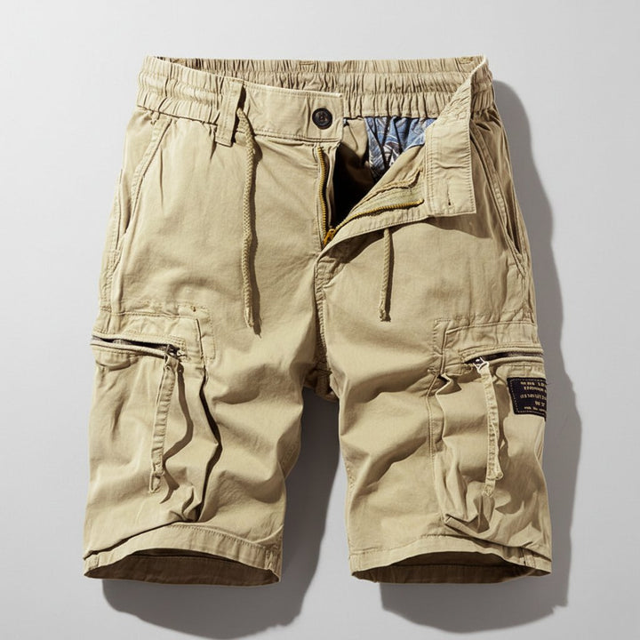 Herre Regular-Fit Elastisk-Talje Cargo Short Lynlås-Lommer - Khaki