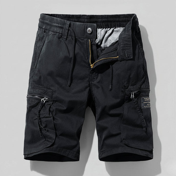 Herre Regular-Fit Elastisk-Talje Cargo Short Lynlås-Lommer - Black