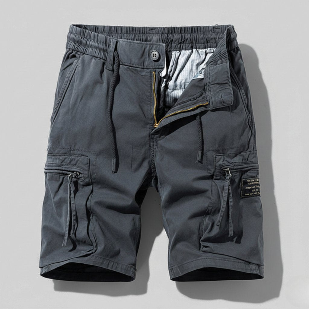 Herre Regular-Fit Elastisk-Talje Cargo Short Lynlås-Lommer - Gray