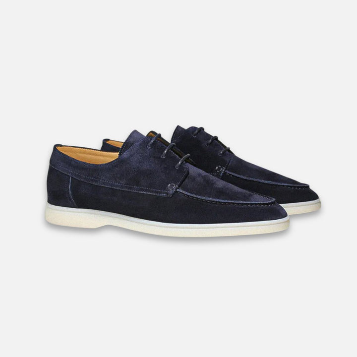 Herre Ruskindslook Snøre Loafer Derby Sko Hvid Sål - Dark Blue
