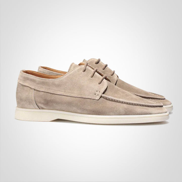 Herre Ruskindslook Snøre Loafer Derby Sko Hvid Sål - Beige