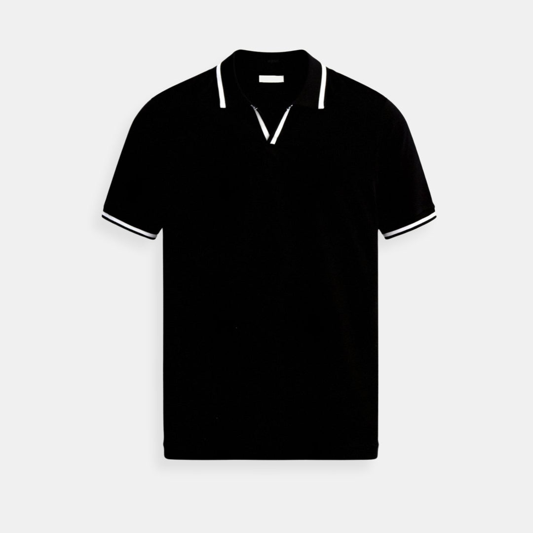 Herre Slim-Fit Kortærmet Strikket Poloskjorte Åben Krave - Black