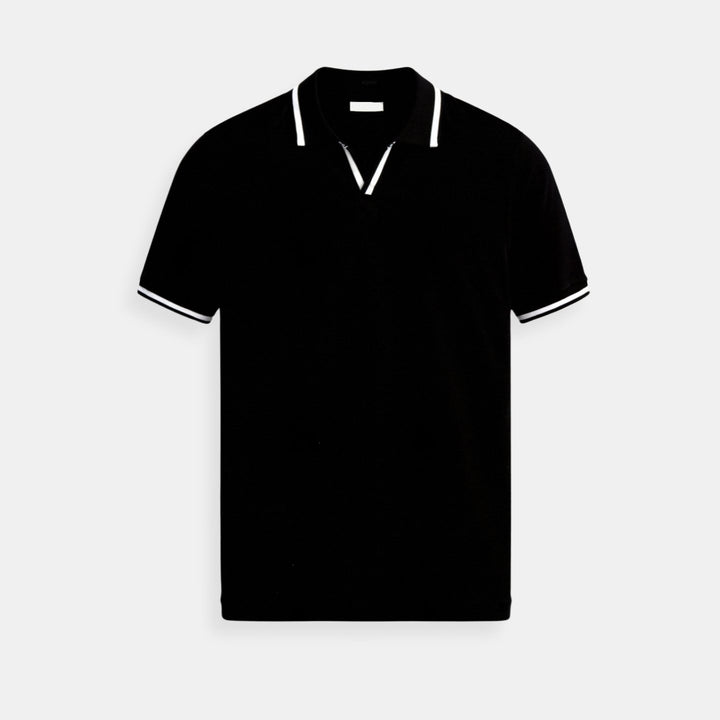 Herre Slim-Fit Kortærmet Strikket Poloskjorte Åben Krave - Black