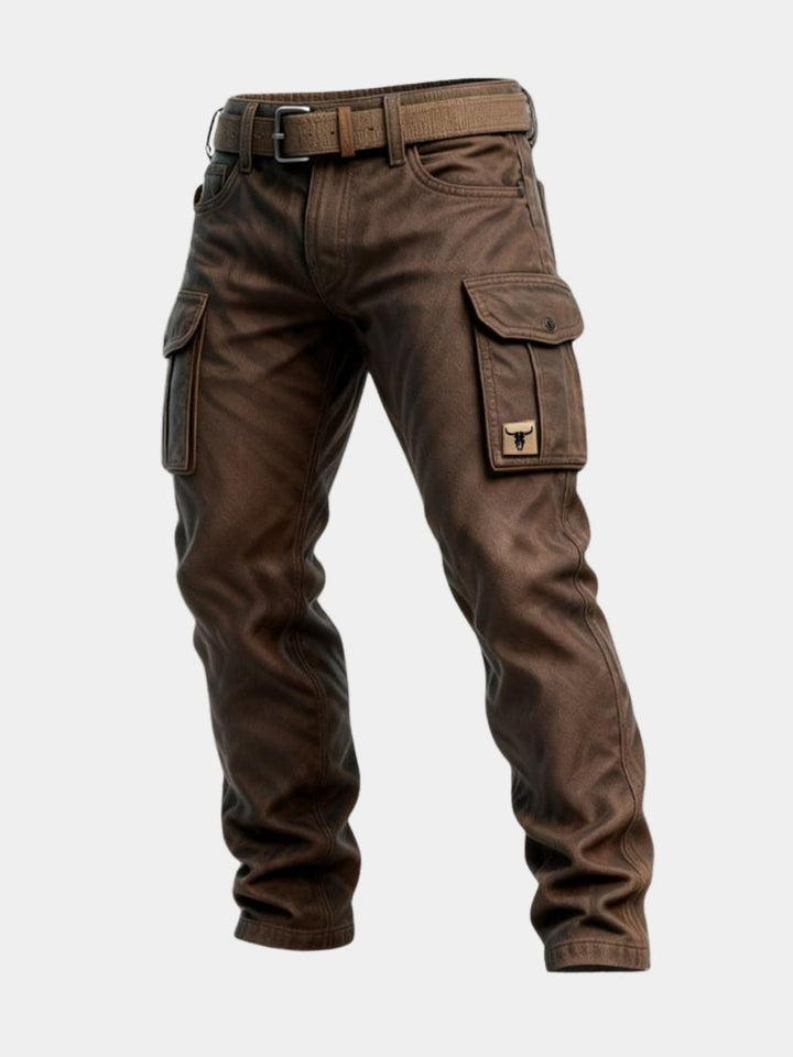 Herre Slim-Fit Tapered Cargobukser Sidelommer Bull-Patch