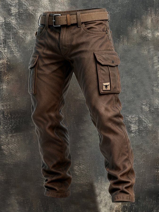 Herre Slim-Fit Tapered Cargobukser Sidelommer Bull-Patch - Braun