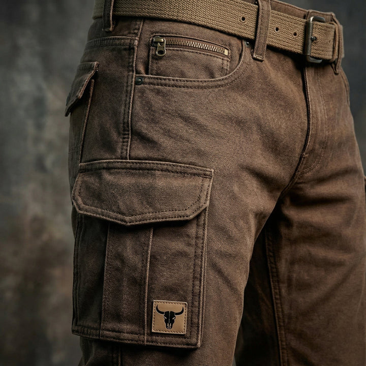 Herre Slim-Fit Tapered Cargobukser Sidelommer Bull-Patch
