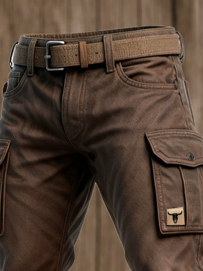 Herre Slim-Fit Tapered Cargobukser Sidelommer Bull-Patch