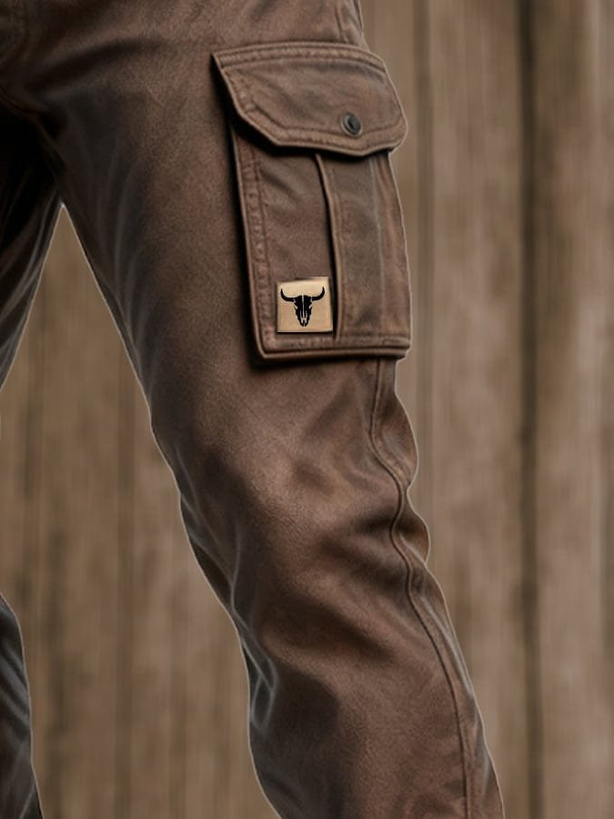 Herre Slim-Fit Tapered Cargobukser Sidelommer Bull-Patch