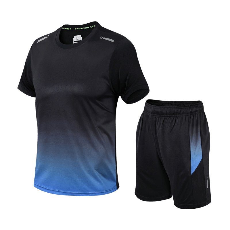 Herre Sportsæt Åndbart Hurtigtørrende T-Shirt Shorts Træningssæt - Blauw