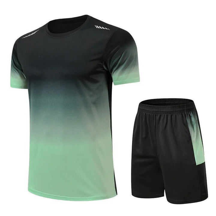Herre Sportsæt Åndbart Hurtigtørrende T-Shirt Shorts Træningssæt - Groen