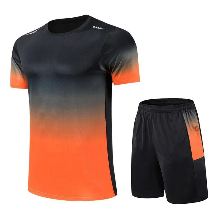Herre Sportsæt Åndbart Hurtigtørrende T-Shirt Shorts Træningssæt - Oranje