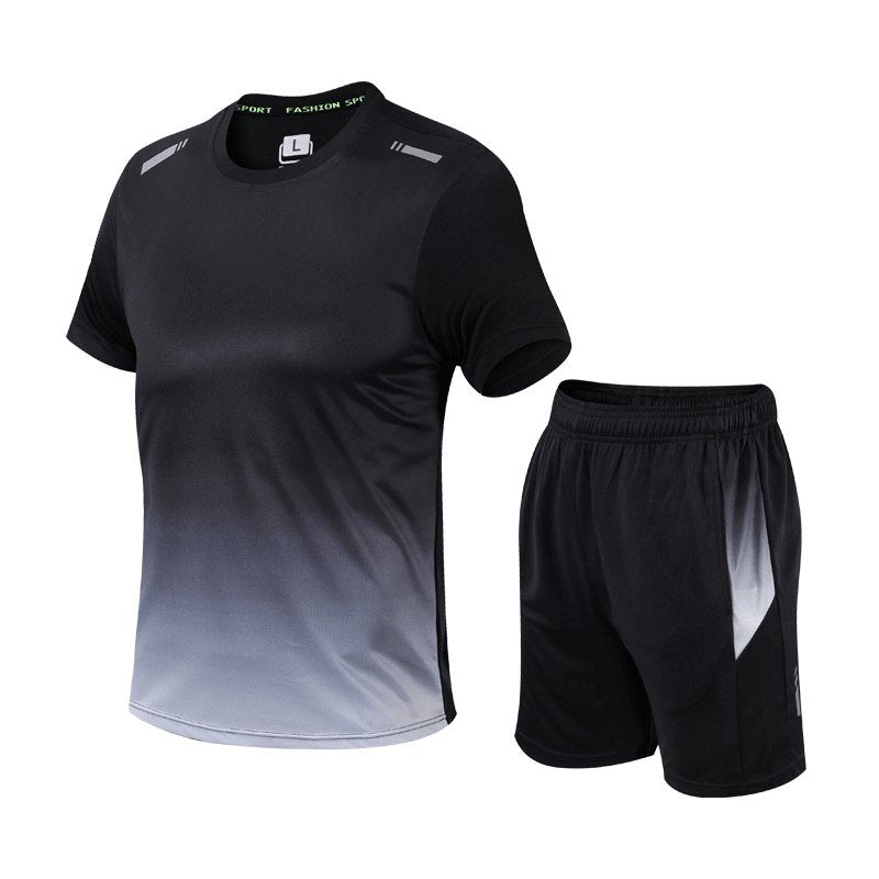 Herre Sportsæt Åndbart Hurtigtørrende T-Shirt Shorts Træningssæt - Grijs