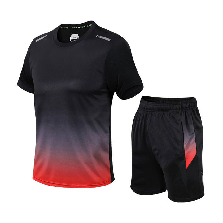 Herre Sportsæt Åndbart Hurtigtørrende T-Shirt Shorts Træningssæt - Rood
