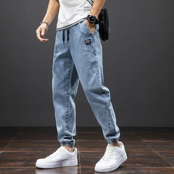 Herre Stretch Denim Jogger Bukser Elastisk Talje - Blue