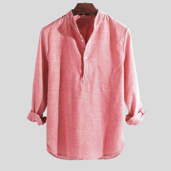 Herre Stribede Seersucker Henley-Skjorte Langærmet - Rot