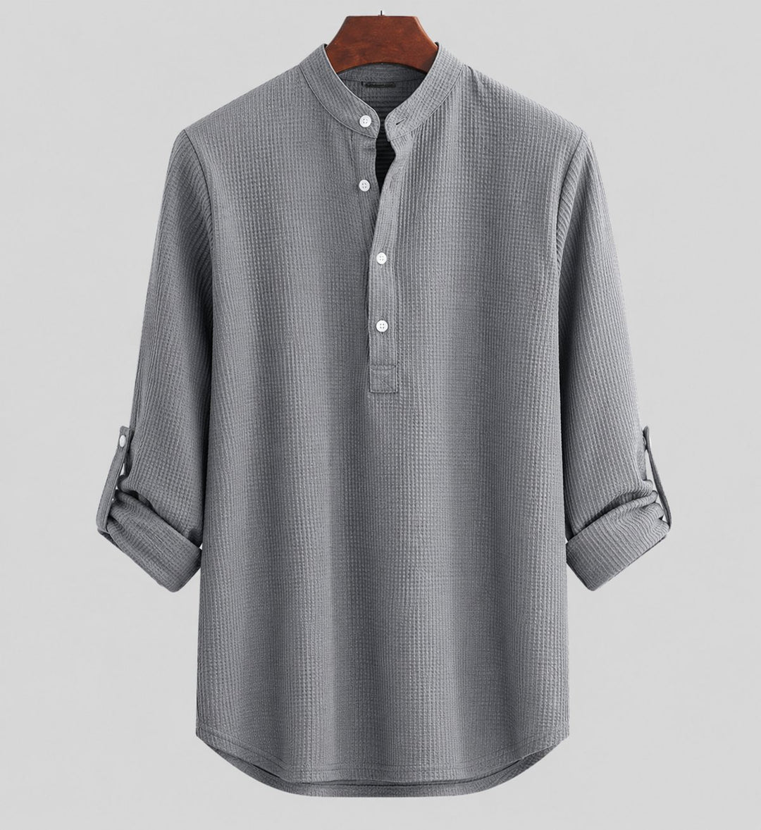 Herre Stribede Seersucker Henley-Skjorte Langærmet - Schwarz