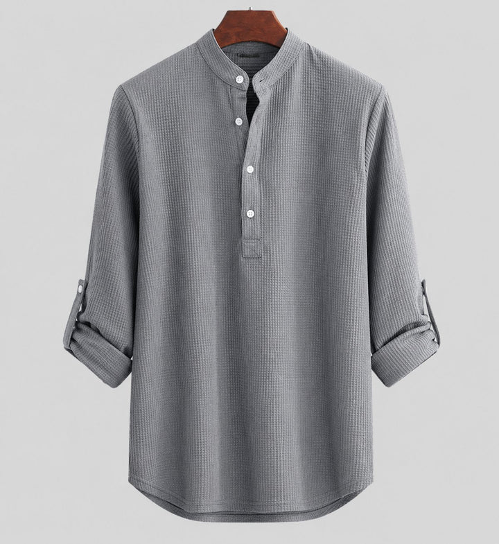 Herre Stribede Seersucker Henley-Skjorte Langærmet - Schwarz