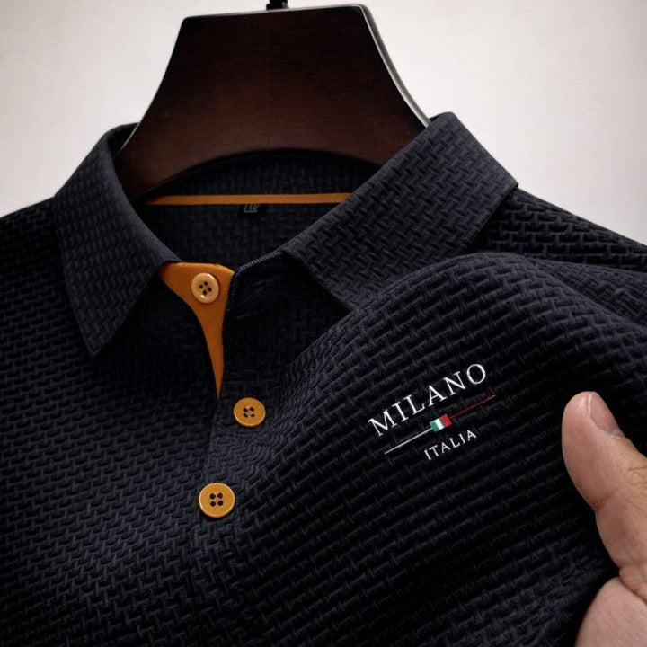 Herre Struktureret Polo Shirt Med Kontrast Knapper - Black