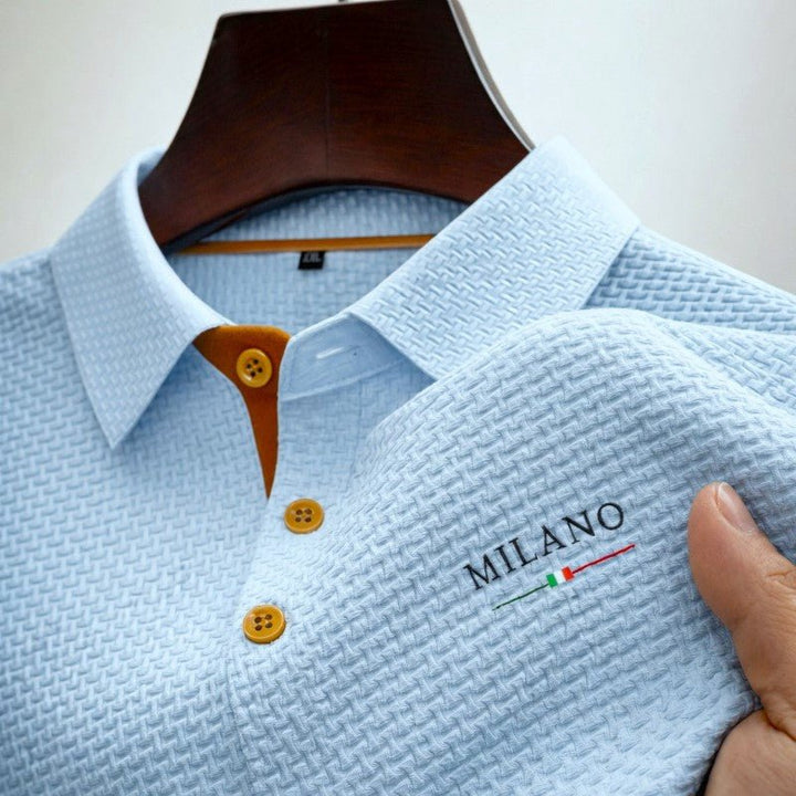 Herre Struktureret Polo Shirt Med Kontrast Knapper - Light blue