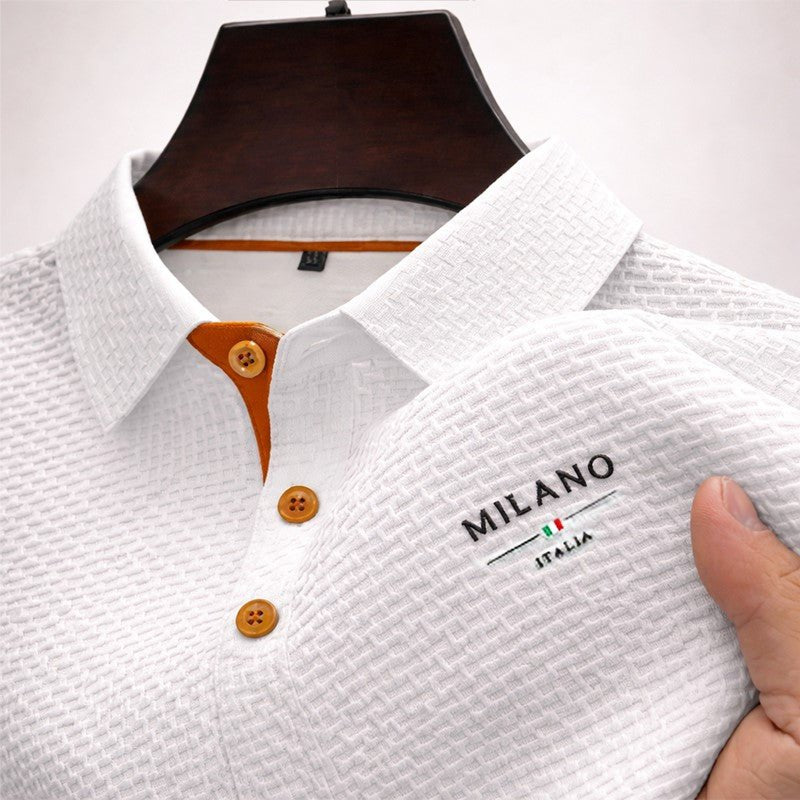 Herre Struktureret Polo Shirt Med Kontrast Knapper - White