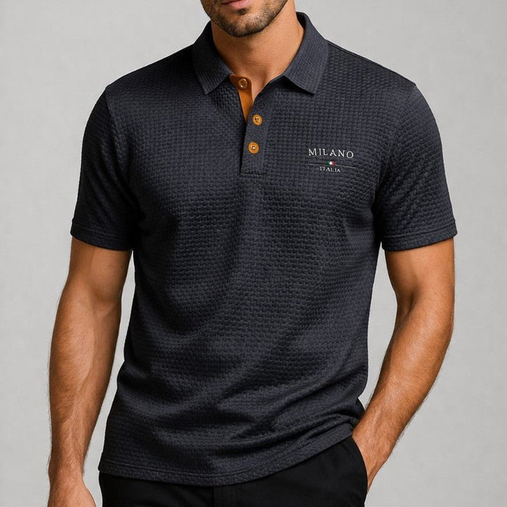 Herre Struktureret Polo Shirt Med Kontrast Knapper