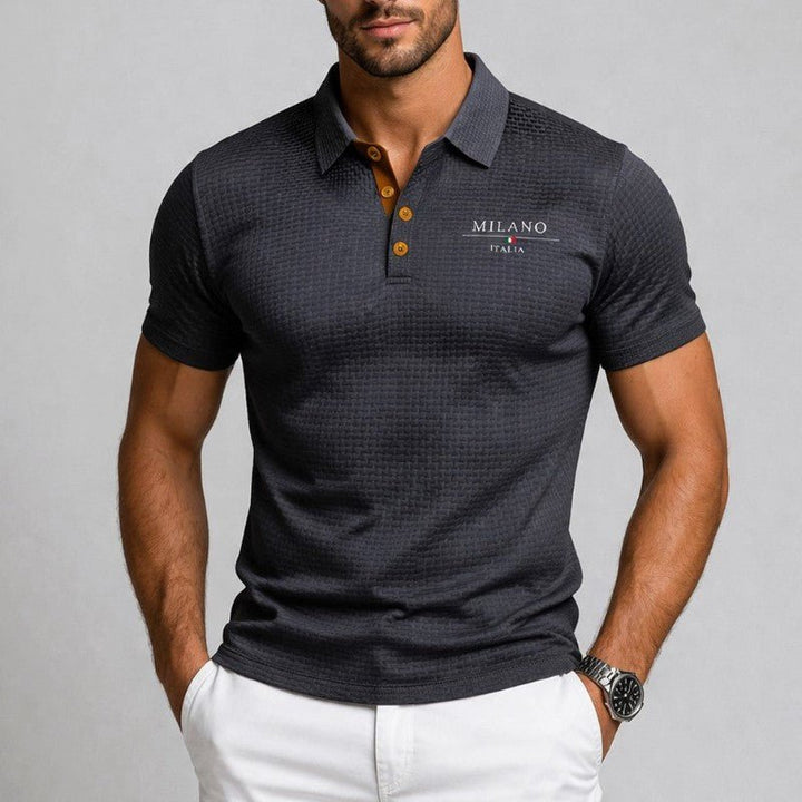 Herre Struktureret Polo Shirt Med Kontrast Knapper