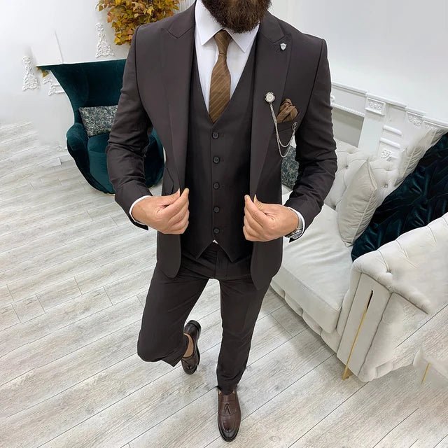Herre Tre-Delt Jakkesæt Single-Breasted Notched Lapel - Brown