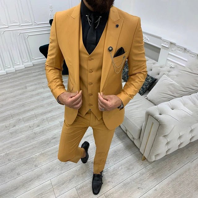 Herre Tre-Delt Jakkesæt Single-Breasted Notched Lapel - Yellow