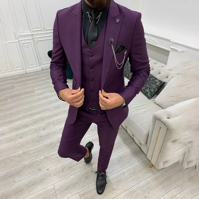 Herre Tre-Delt Jakkesæt Single-Breasted Notched Lapel - Purple