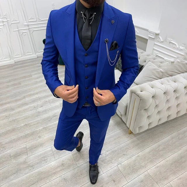 Herre Tre-Delt Jakkesæt Single-Breasted Notched Lapel - Blue