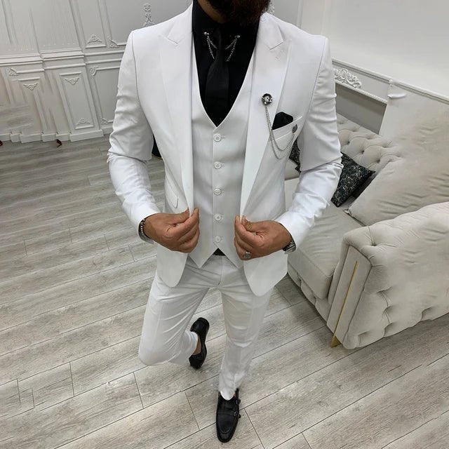 Herre Tre-Delt Jakkesæt Single-Breasted Notched Lapel - White